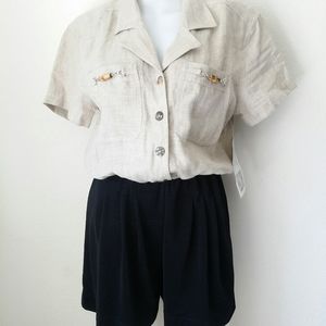 Nwt 80's Vintage Beige Romper Casual Summer Coastal